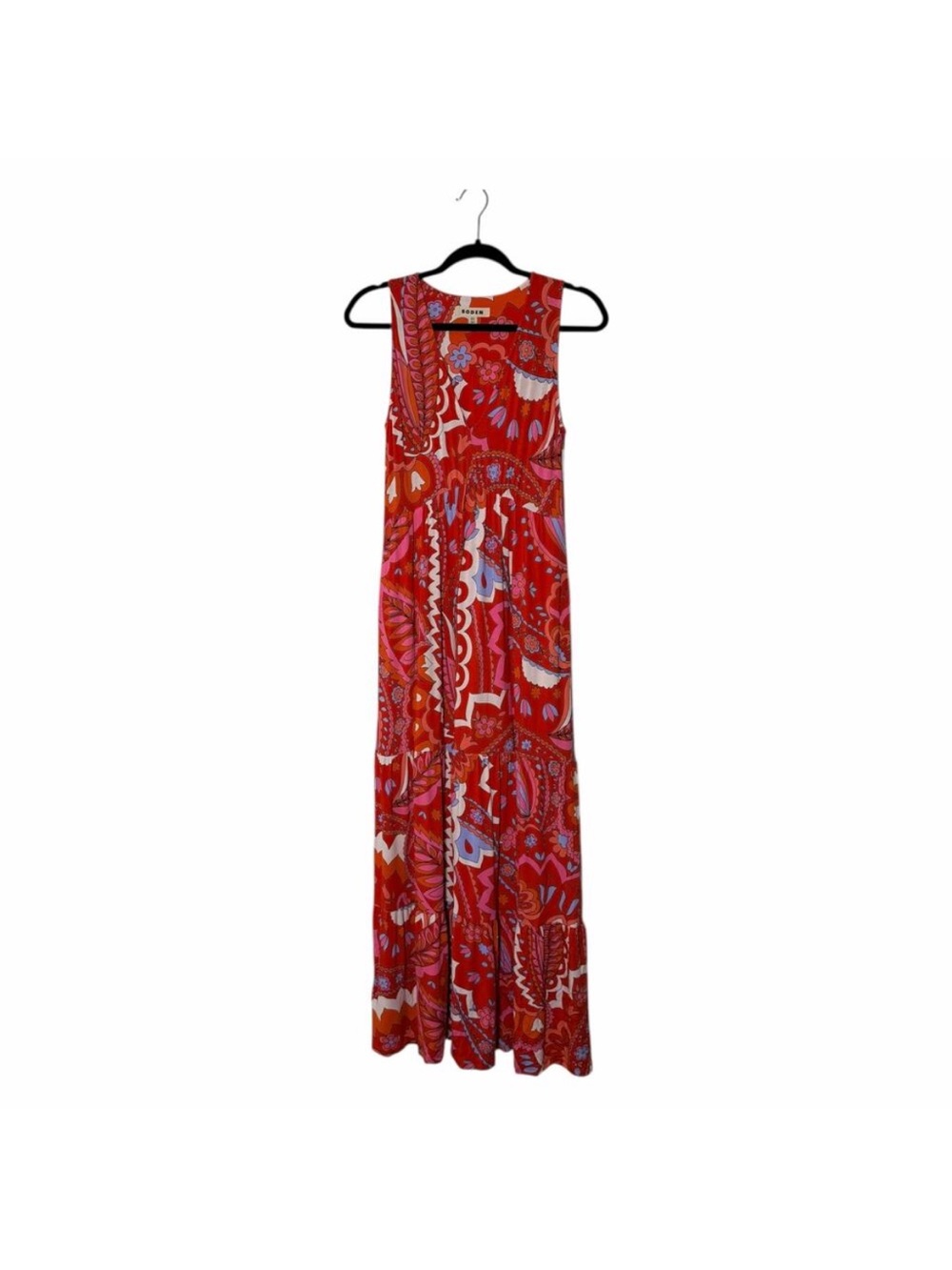 Boden Sylvia Jersey Maxi Tier Dress in Flame Scarlet size 4 - Picture 3 of 14